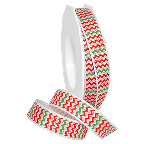 "Morex Ribbon Grosgrain Ribbon Petite Christmas Celebration, 5/8"" x 25 Yd, Chevron" (7581.16/25-2002)